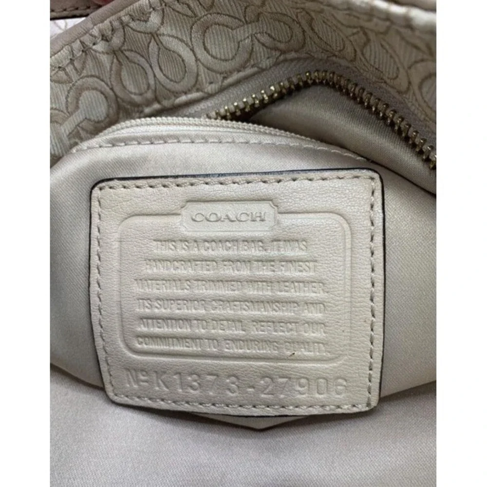 Coach Madison Signature OP Art 2 Way Beige Canvas Turnlock Zipper Shoulder Bag